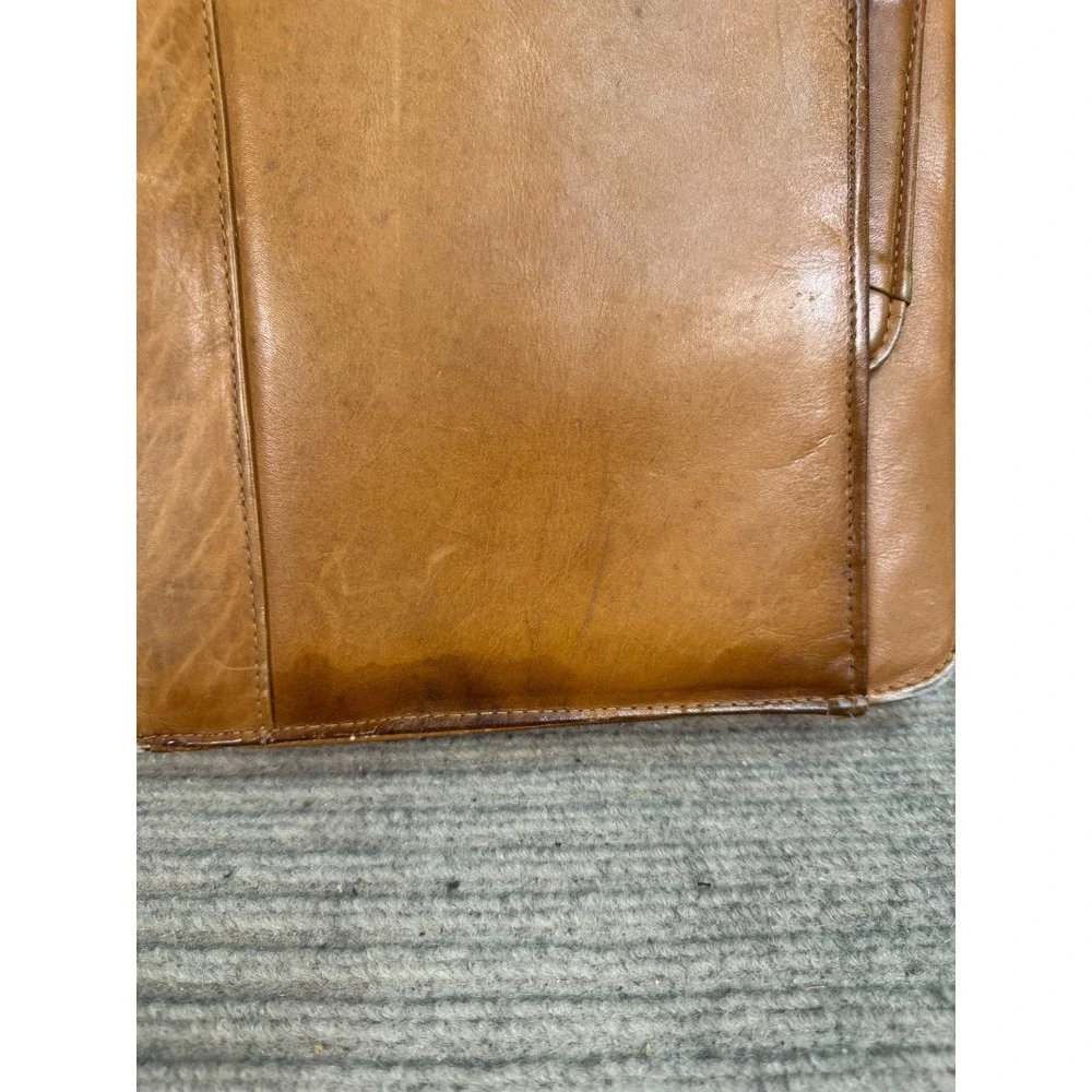 Vintage Tan Leather Zip Around Portfolio Binder Organizer Retractable Handle